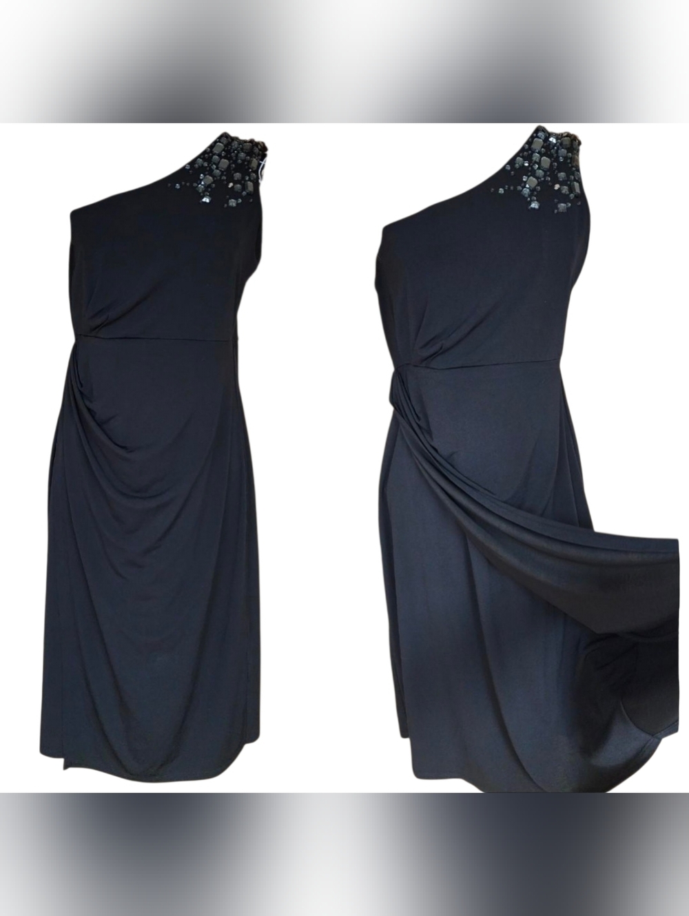 Rosie Pope Black One-Shoulder Dress with Embellished Neck